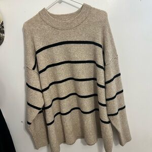 Aerie Beige and Black Striped Sweater